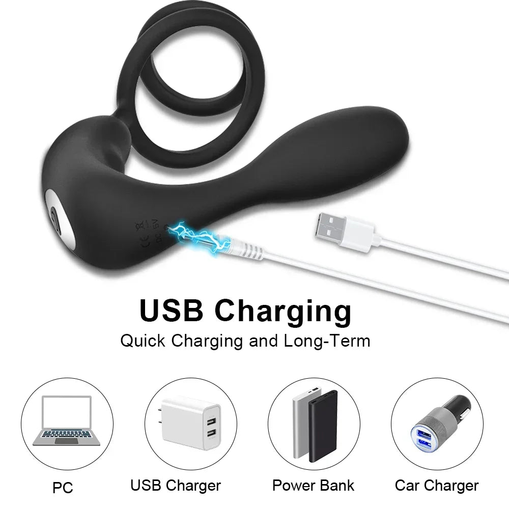 Male Prostate Massager with Vibration – Anal Plug with Cock Ring, Ejaculation Delay and Stimulator for Men
