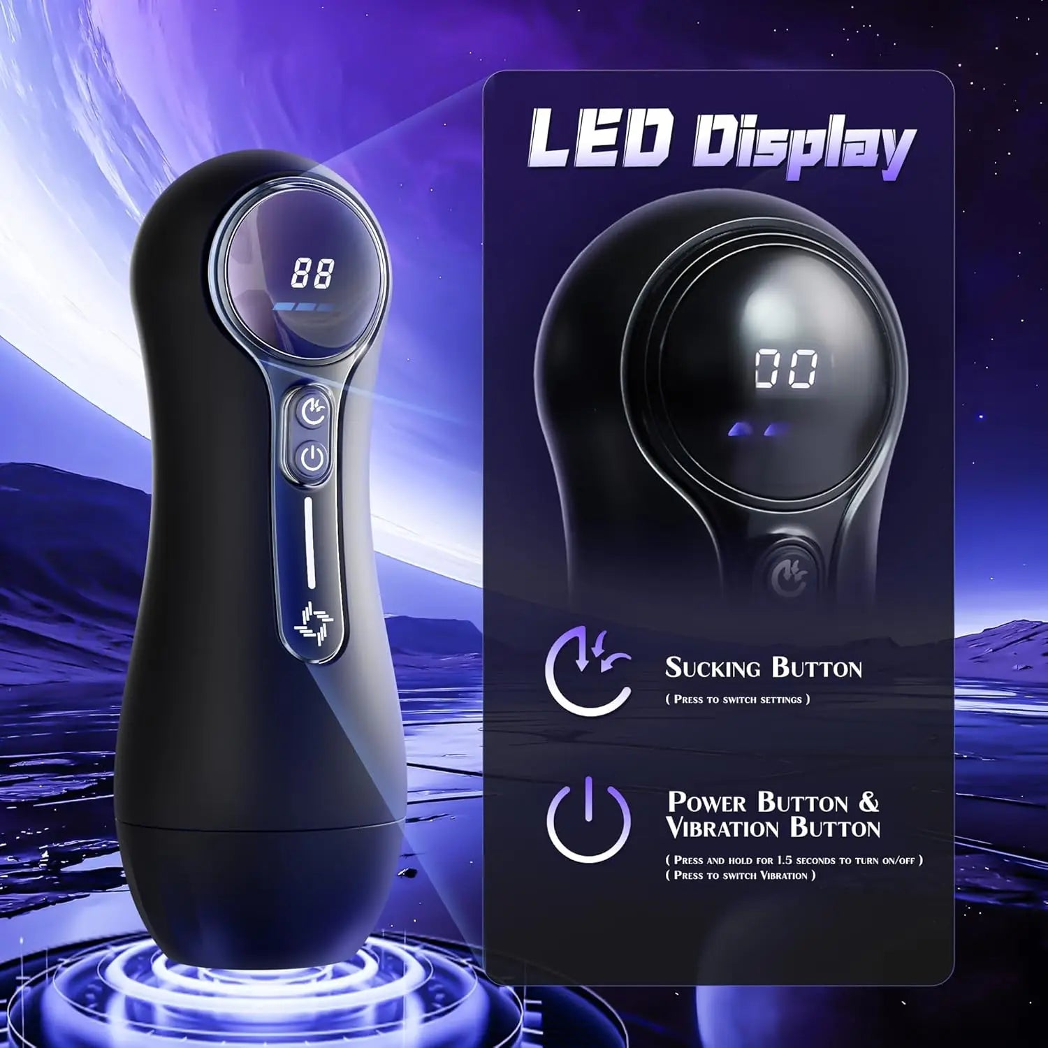 Male Masturbator Penis Pump Adult Sex Toys for 18 Men with 4 Sucking 9 Vibration Modes LED Display Pocket Pussy Realistic Vagina