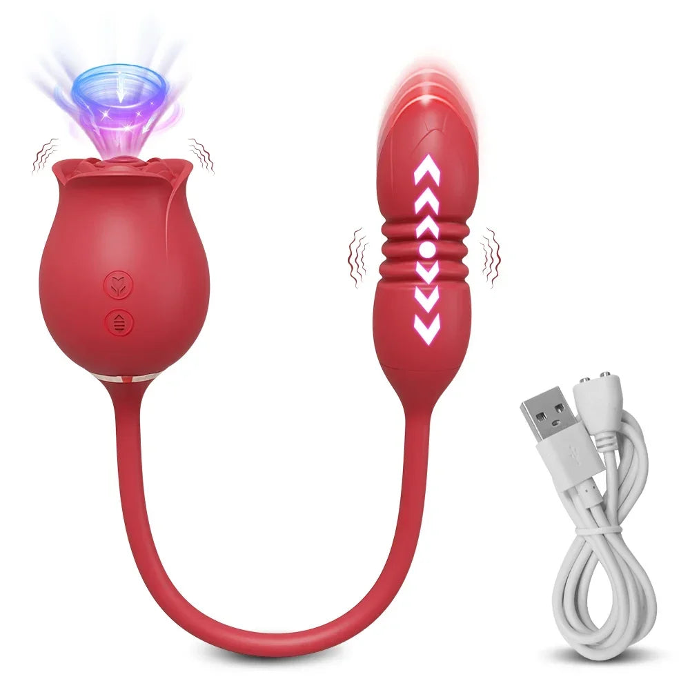 Rose-Sucking Vibrator for Women Thrusting Dildo Nipple Vacuum Sucker Clitoris Stimulator Female Vibrating Egg Adult Sex Toys